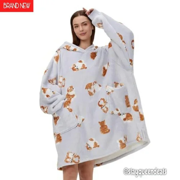 Oversized Sherpa Wearable Blanket Hoodie with Pockets for Adults
